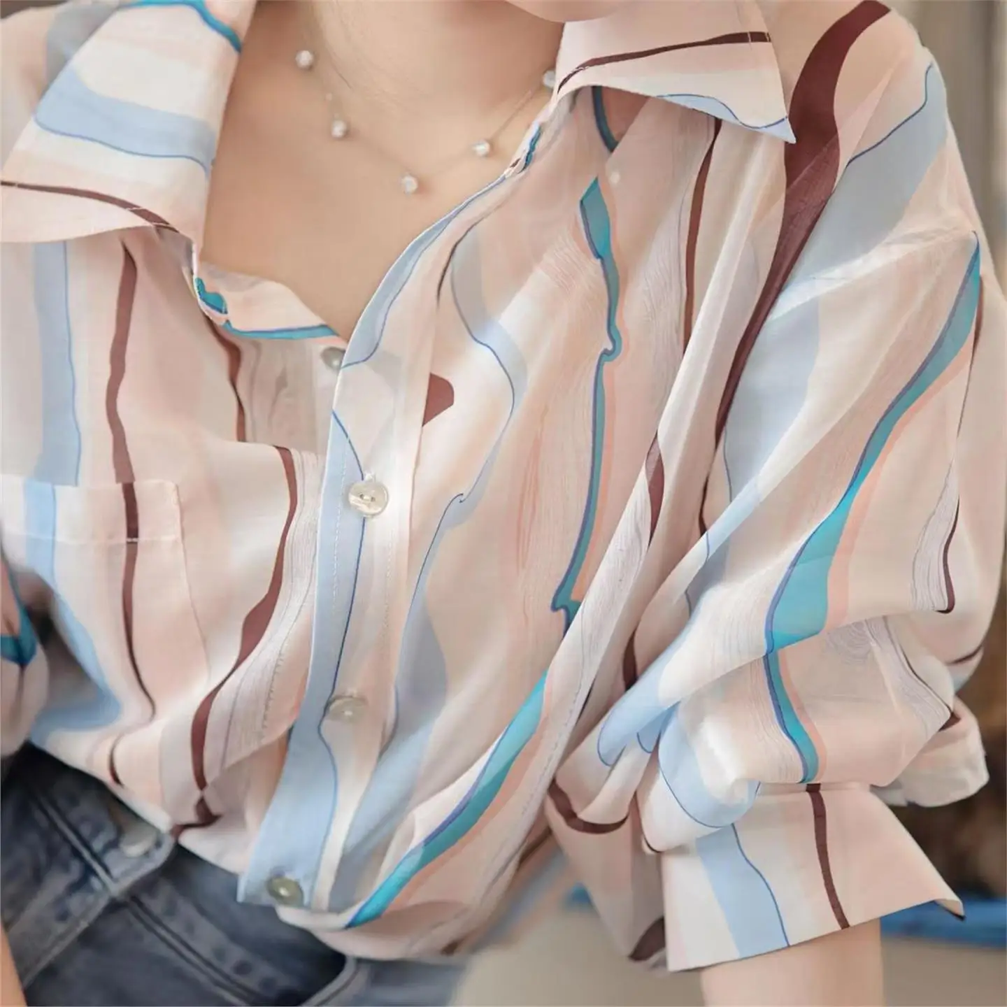 

Женская шифоновая блузка в полоску Ele: модный дизайн, весна-осень, повседневная верхняя одежда с длинным рукавом от Sensation Brand