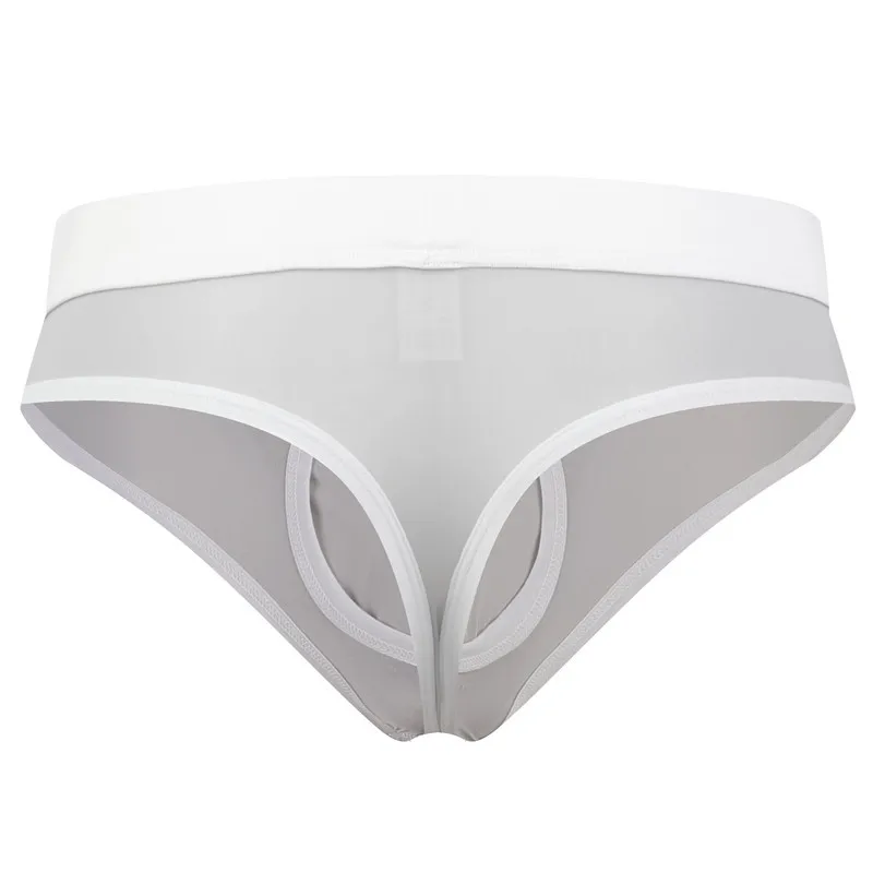 AIBC Men Ice Silk T-back Thong Low Rise Separated Pouch Stretch Sexy Male G-string Underwear Front Hole M-XXL Cueca Masculina