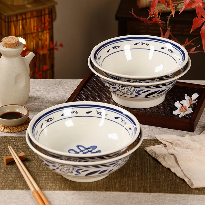 1Pc Round Ceramic Ramen Bowl 8‑10Inch,Commercial Restaurant Noodle Soup Bowl for Cuisine Malatang,Dishwasher Disinfector Safe