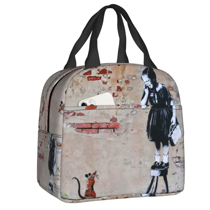 Mouse Or Girl On Stool Insulated Lunch Tote Bag for Banksy Street Pop Art Resuable Thermal Cooler Bento Box Work School Travel