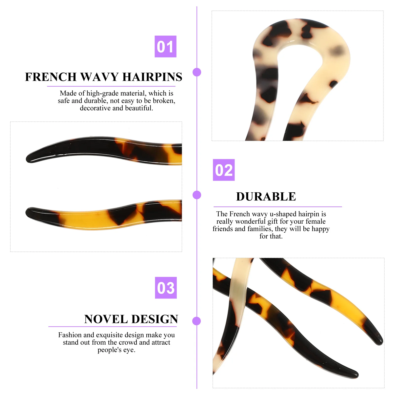 

2Pcs High-Grade Material French Wavy U-Shaped Hairpins Stylish Chignon U-Shaped Pins for Daily Life and Special Occasions