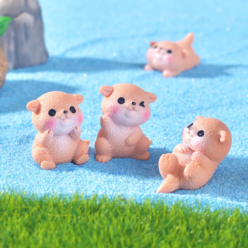 

8 Pcs Mini Figurines Resin Decor Micro Landscape Fairy Garden Small Otters Ornaments Moss Cake Cartoon Statues