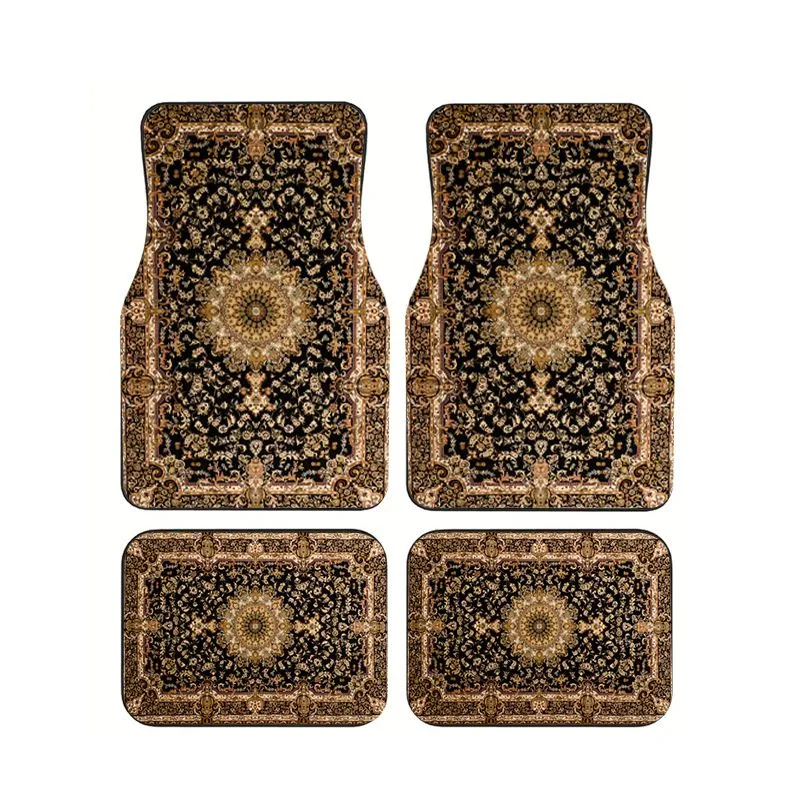 

Black Gold Mandala Persian Car Floor Mat 4pcs Luxury Royal Style Universal Auto Foot Mats Non-slip Wear-resistant Elegant Carpet