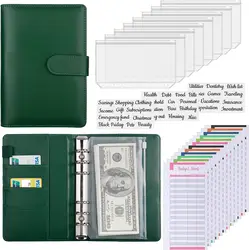 Green Budget Binder with Zippered Envelope, A6 Savings Binder, Budget Cash Envelope, Cash Note Organizer, Savings Budget Plan