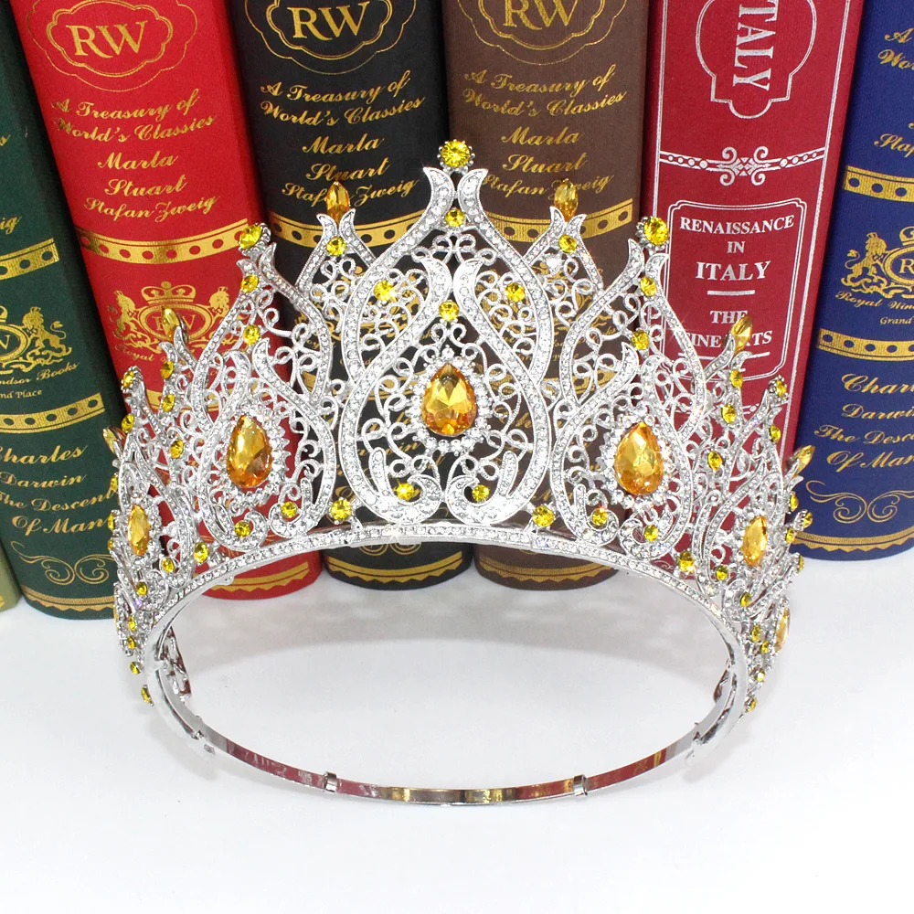 

European American Adjustable Baroque Miss World Beauty Pageant Crowns Rhinestone Tiaras Princess Catwalk Noble Crown Headdress