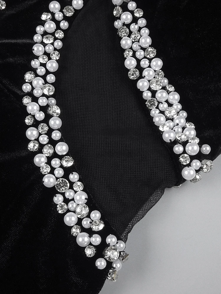 VC nuevo estilo sin mangas negro cristal perla recortado vestido de cuello redondo elegante vestido de verano para la noche de cita