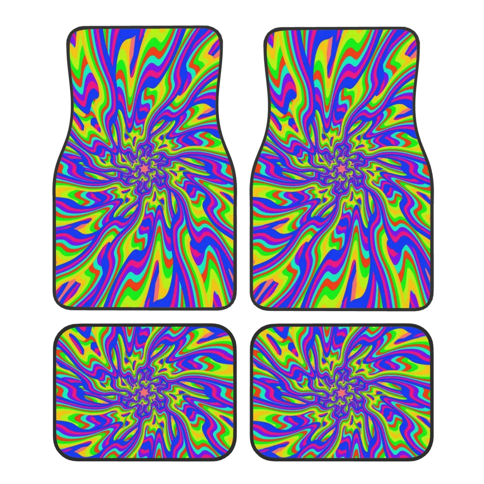 Psychedelic Rainbow Tie Dye Print Car Floor Mats Durable Car Carpet Mat Set of 4pcs with Anti-Slip Backing Fit for SUV Trucks