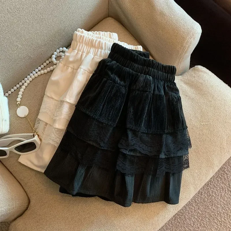 Vintage Lace Patchwork Skirt Female Kawaii Elastic Waist Cake Mini Skirt Women Korean Fashion Kawaii Streetwear Faldas Mujer New