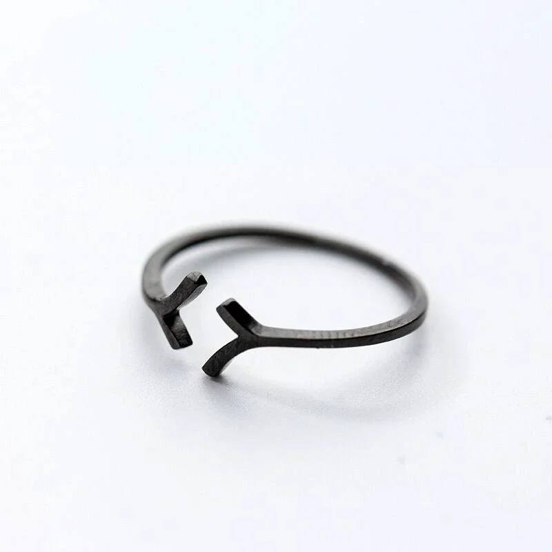 Hot selling new 925 sterling silver simple and fashionable black tree branch personality small and fresh Y-shaped open ring