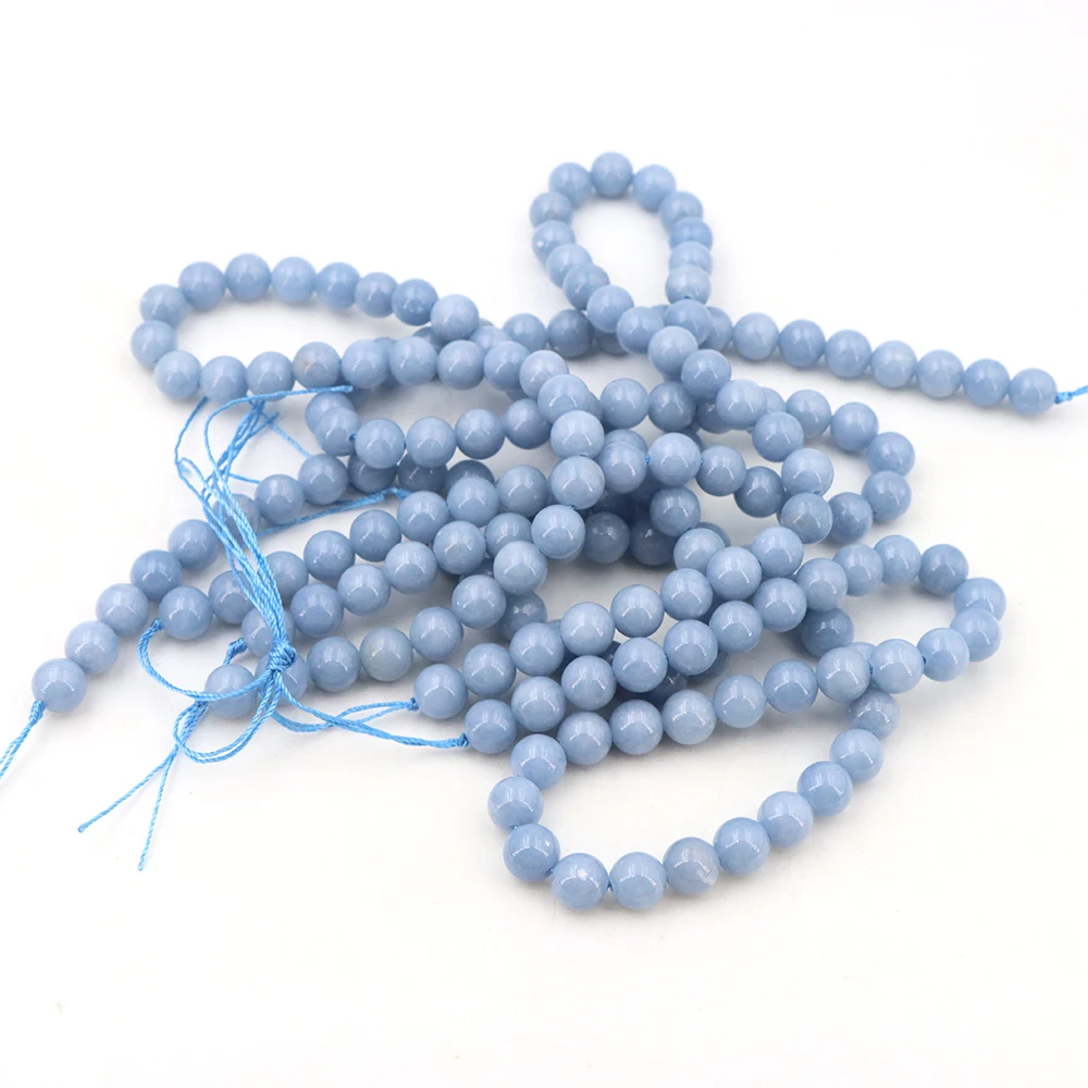 غرامة AAA + الطبيعية الأزرق انجليت حجر مستدير الخرز لصنع المجوهرات قلادة سوار ذاتي الصنع المواد 4/6/8/10/12 مللي متر ستراند 15''
