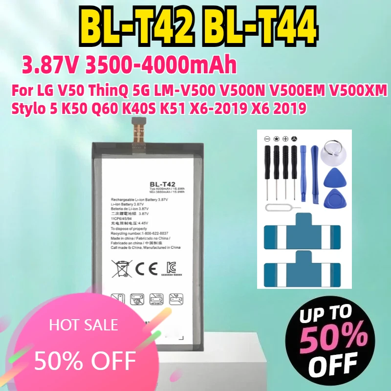 

BL-T42 BL-T44 3.87V 3500-4000mAh For LG V50 ThinQ 5G LM-V500 V500N V500EM V500XM Stylo 5 K50 Q60 K40S K51 X6-2019 X6 2019