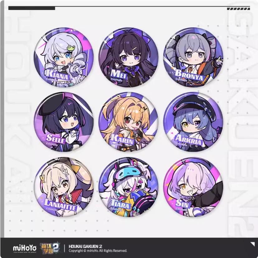 2024 Anime Houkai Gakuen 2 Sparkling Starlight Series Tinplate Badge Kiana Raiden Mei Bronya Seele Karin Baji Brooch Button