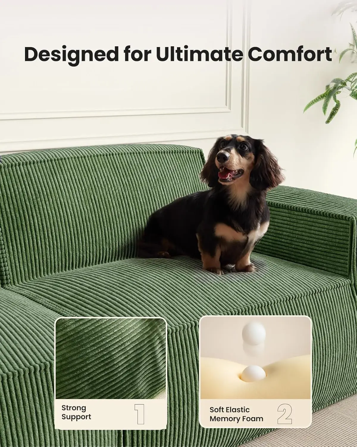 L Shaped Sofa Modular, Corduroy Clopud Couches with Deep Seats Upholstered Couches for Living Room Bedroom with Ottoman - view 4