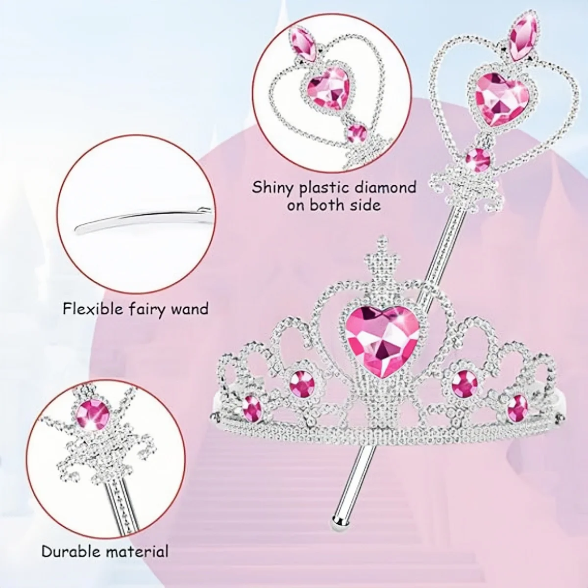 Accessori per vestire la principessa Tiara con corona da principessa per bambine, regali giocattolo con bacchetta magica per tiara da principessa per bambini per 3-6 ragazze