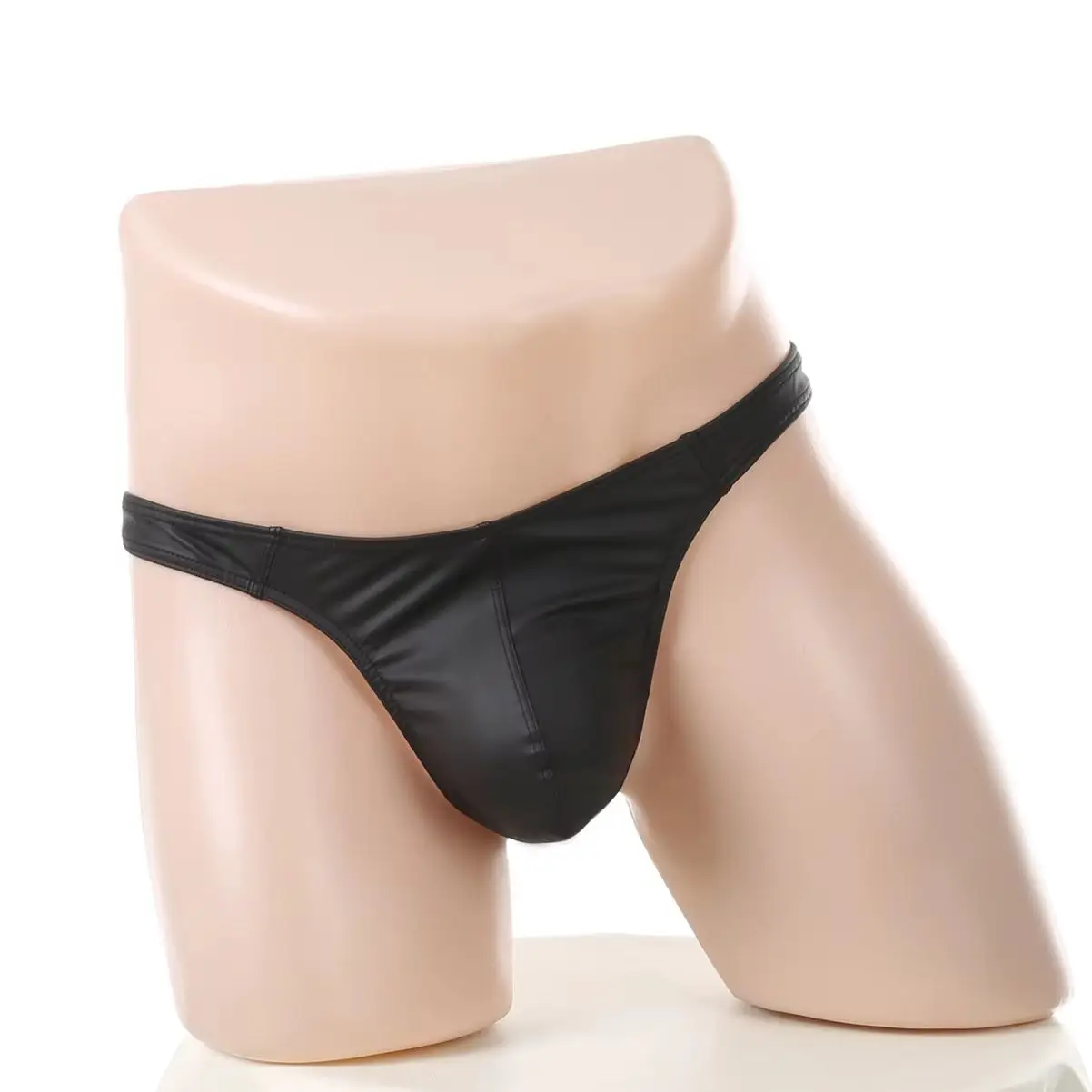Mens Faux Leather Thongs Sexy Bikini G Strings Low-rise Underpants T-back Bulge Pouch Tight-fitting Underwear Man Homme Panties