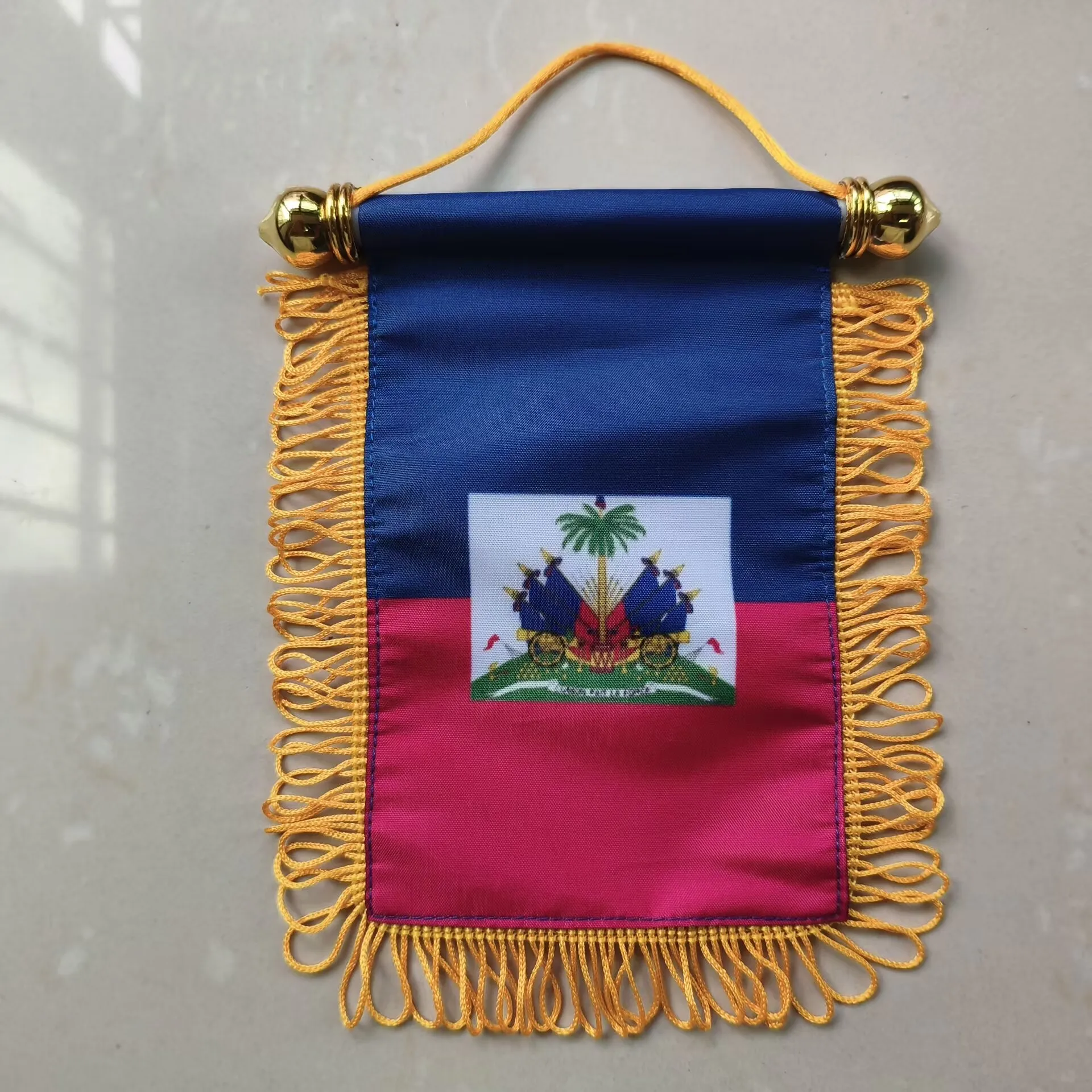 Aerxemrbrae 10*15cm Car Window Decoration Polyester Haiti Hanging Pennant Flags Haiti Mini Pennant