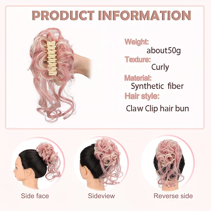 Messy Claw Clip Hair Bun Synthetic Curly Chignon Secure Bun Hair Extension Soft Hairpiece for Women Daily Hairstyle
