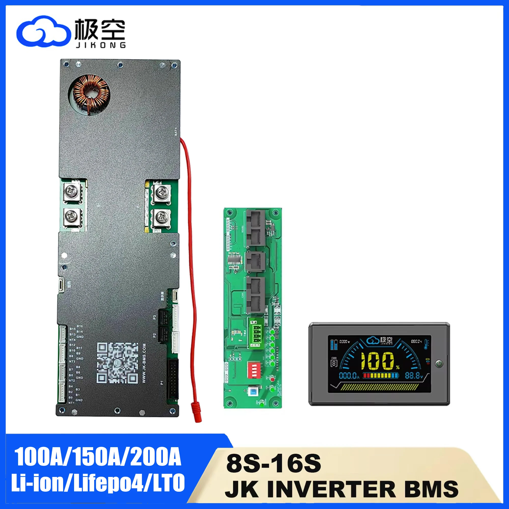 Инвертор JK BMS Jikong 16S 48 В lifepo4 Smart 2A, активный баланс 8S 16S 100A 150A 200A 24V CAN RS485 RS232 BT, Аккумулятор для кемпинга