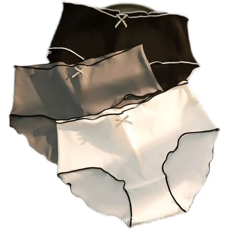 

Комплект из 3 бесшовных женских трусиков с рюшами, низкой посадкой, черные и белые, с эффектом ледяного треугольного узора, комфортные женские трусы