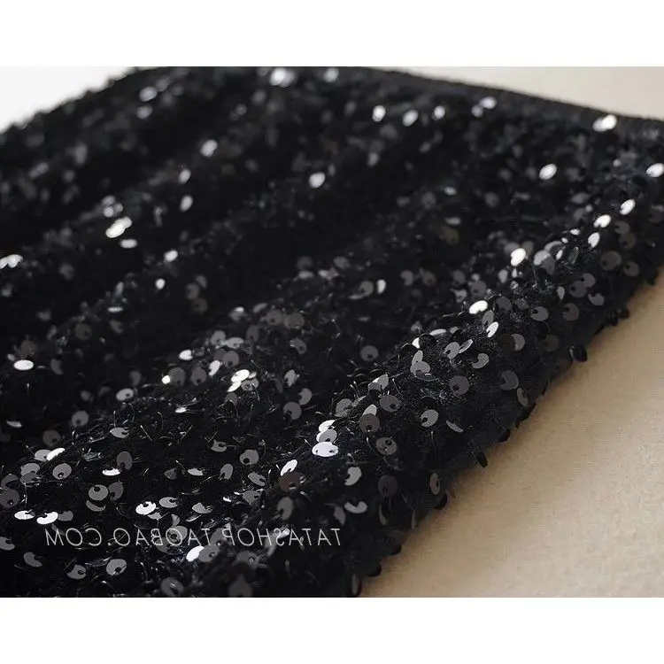 Autumn and Winter Fashion New Black Sequined Half Skirt High Waisted A-line Straight Tube Mid Length Sparkling Half Skirt M177