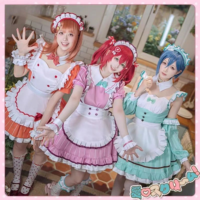 Disfraz de Anime Wakana Shiki Uehara Ayumu Ruby Kurosawa, bonito vestido de sirvienta dulce, puesta en escena, traje de juego de rol