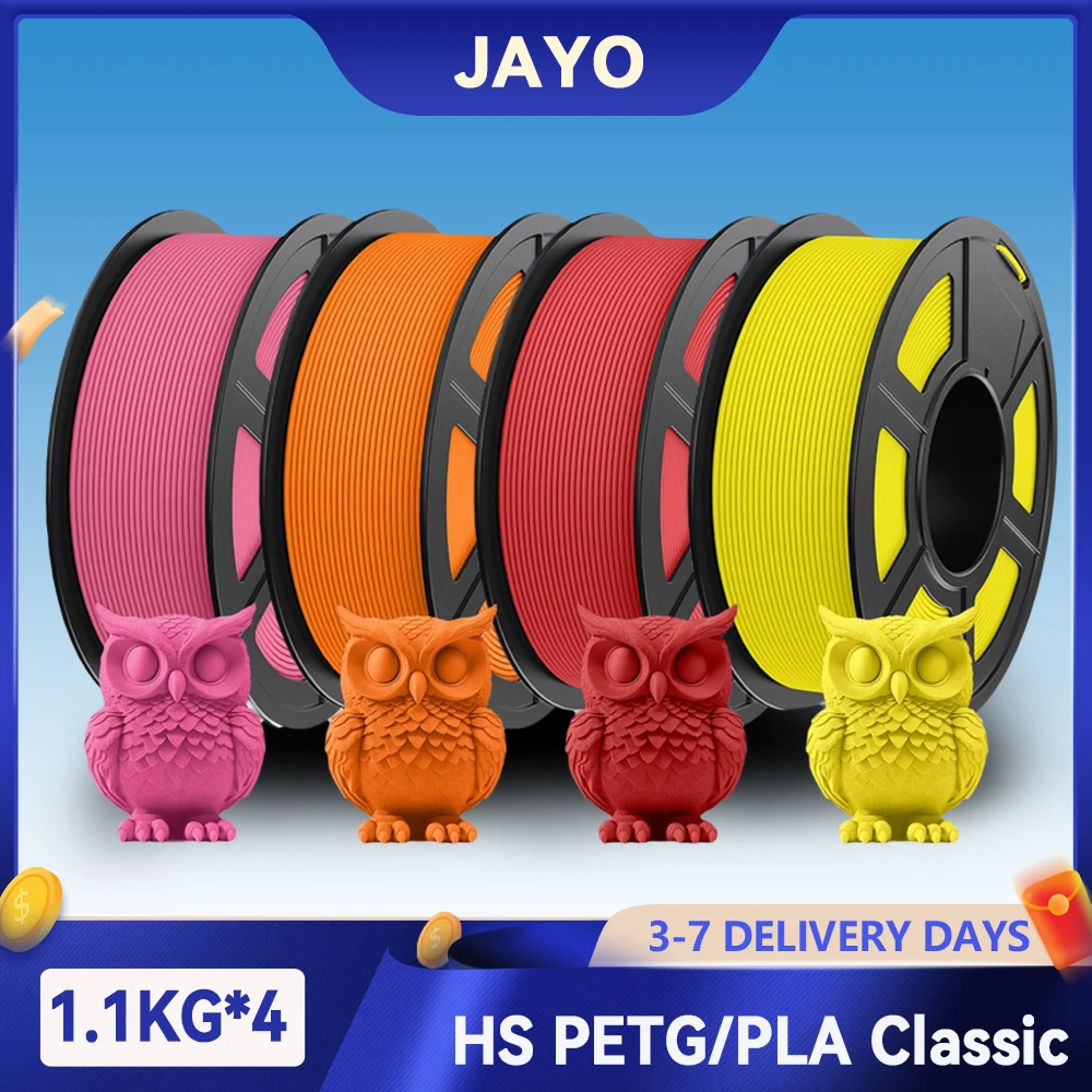 

JAYO 3D High Speed Matte PETG / PLA Classic Printer Filament 1.75mm 4Rolls/Set Neatly Wound & Non-toxic PETG for 3D FDM Printer