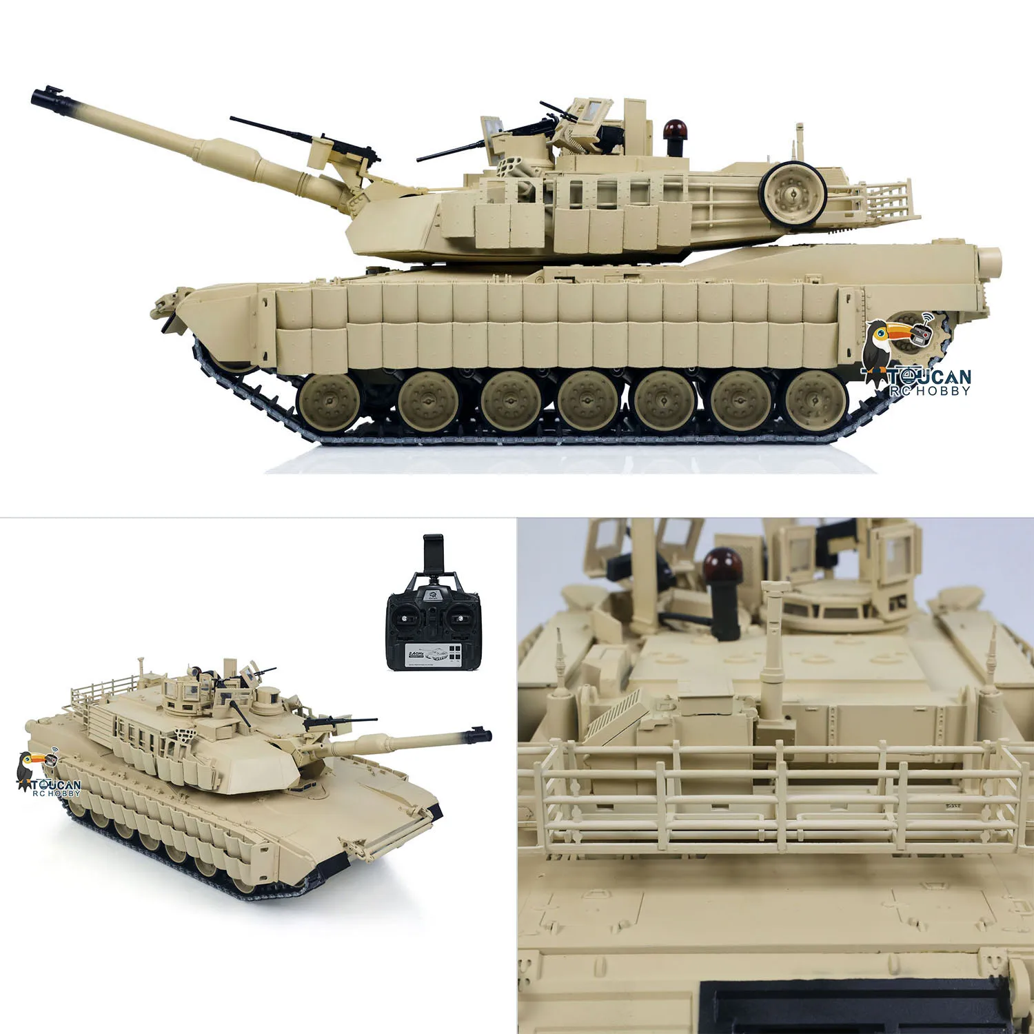 1:16 TOUCAN Metalowy Czołg RC 3918 Abrams M1A2 TUSK II Podwójna Przekładnia Przepływowa Obrotowa Wieżyczka 360° Strzelanie na Podczerwień Odrzutowy Mocowanie Broni FPV