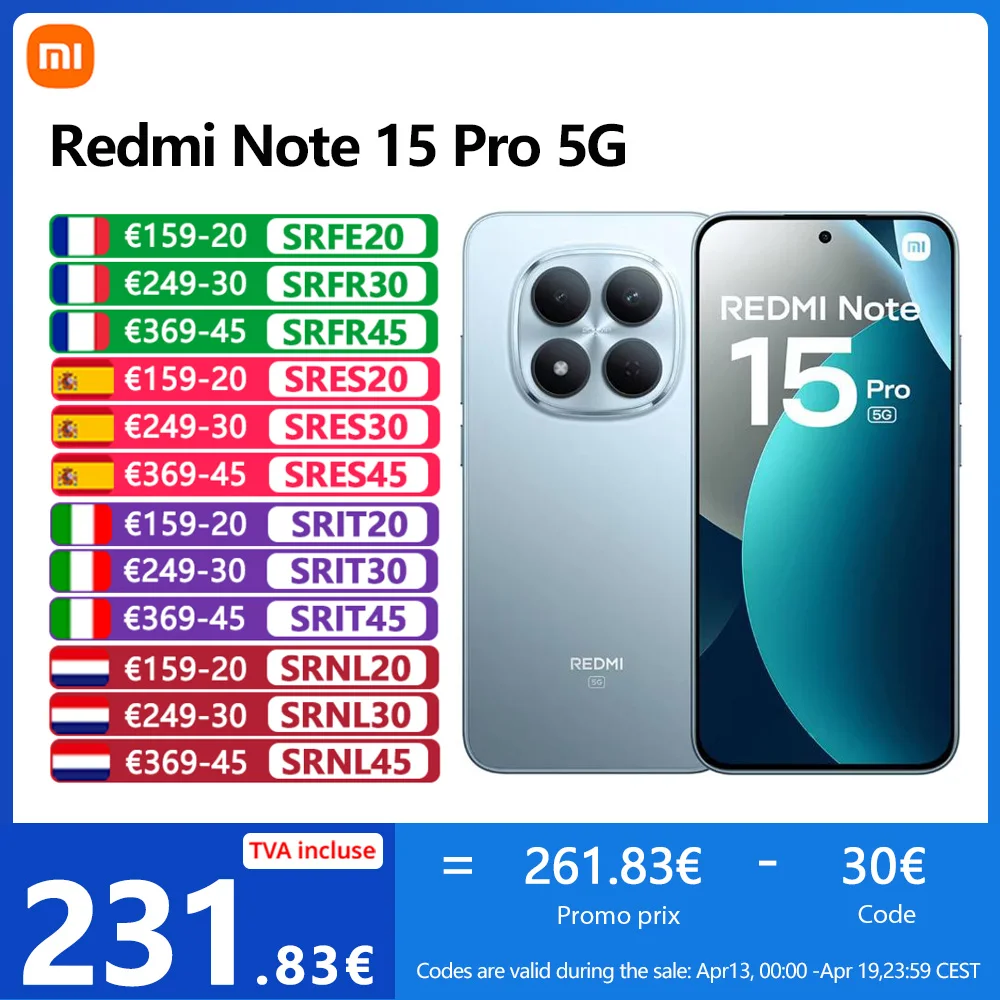 Xiaomi Redmi Note 15 Pro 5G,NFC,Écran AMOLED 1.5K CrystalRes de 6.83 pouces,120 Hz,200 MP Caméra,Batterie de 6580 mAh,IP68