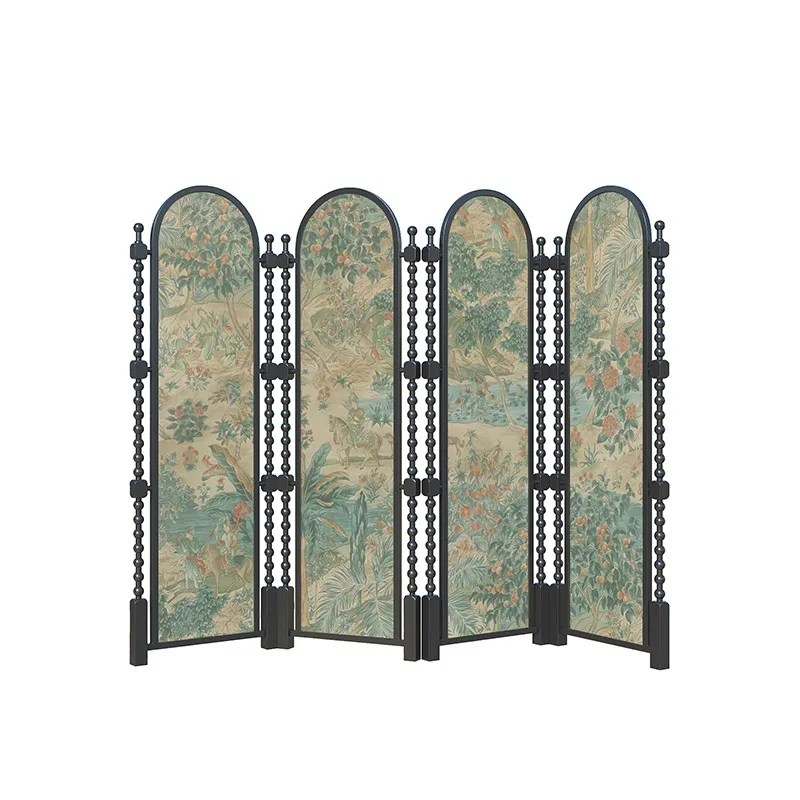 

Retro French light luxury folding screen partition, living room blocking high-end, hotel restaurant entrance, solid wood mobile
