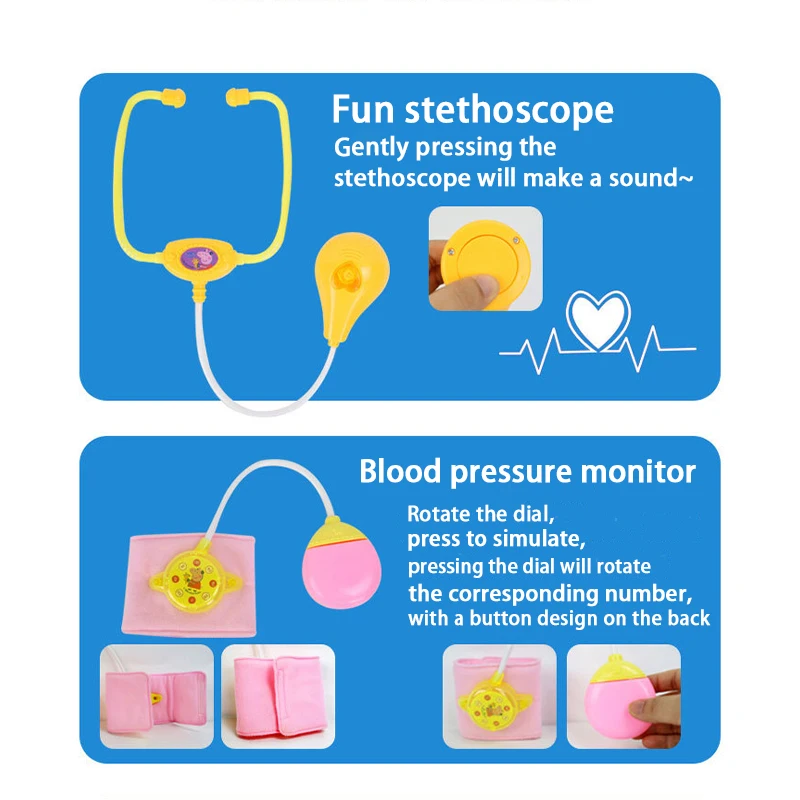13 Stks/set Peppa Varkenspagina Kinderinjectie Stethoscoop Prop Medicijndoos Verpleegkundige Simulatie Dokter Speelgoed Kinderen Verjaardagscadeaus