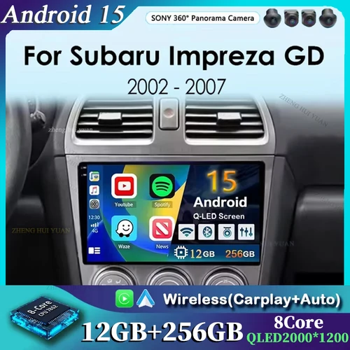 Android 15 para Subaru Impreza GD GG 2002 - 2007 Qualcomm Radio de coche reproductor Multimedia estéreo navegación GPS inalámbrico Carplay Auto