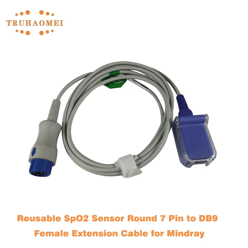 Reusable SpO2 Sensor Round 7 Pin to DB9 Female Extension Cable for Mindray Beneview Monitor IMEC T5 T6 T8 PM6800 0010-30-42737