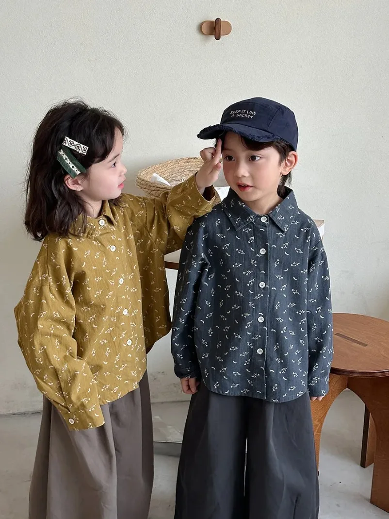 

Spring Baby Boys Printed Shirts Long Sleeve Korean Style Children Casual Loose Cardigan 2025 New Tops