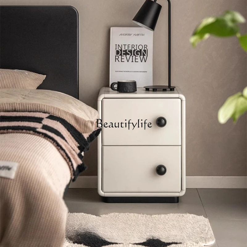 

Solid wood bedside table, white storage cabinet, cream wind