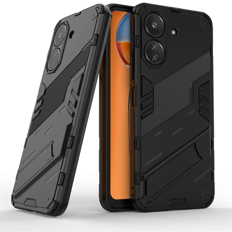 For Xiaomi Redmi 13C Case Shell Punk Style Phone Holder Rubber Bracket Back Armor Case for Redmi 13C Cover for Xiaomi Redmi 13C