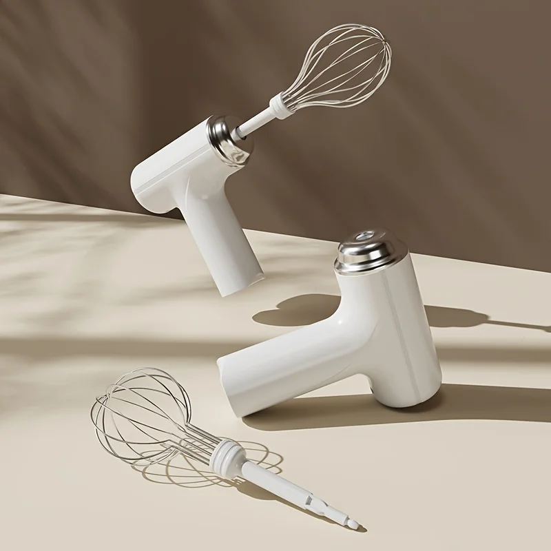 

White Cordless Hand Mixer, 1050 RPM, USB/Battery Powered, 800mAh Lithium Battery, Stainless Steel Whisk, Lightweight, Easy to Us