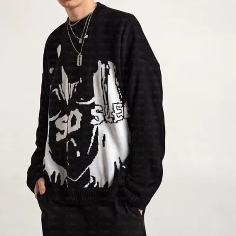 

American Punk Hip Hop Trend Casual Lazy Long Sleeved Knitwear 2000s Autumn Winter Fashion Women Oversize Pullover O Neck Sweater