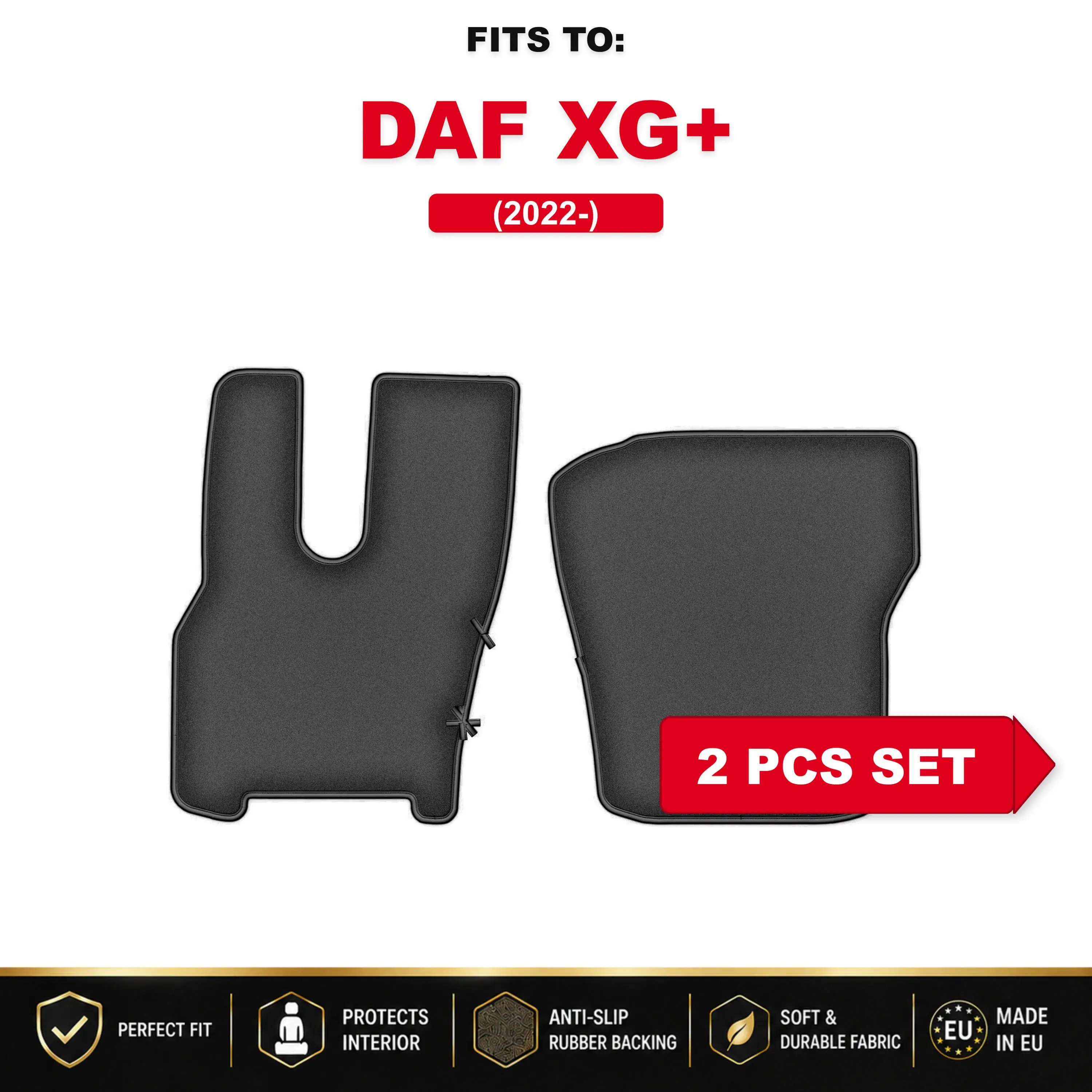 Premium velours autovloermatten, 2 stuks Voor: DAF XG + 2022-auto bijpassende automattenset