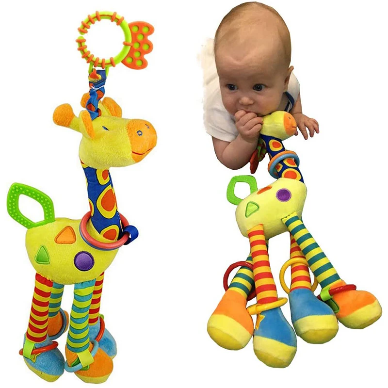 Zachte Giraffe Dierenhandbellen Rammelaars Pluche Baby Peuter Autobed Hangend Speelgoed Baby Vroege Onderwijs Ontwikkeling Handvat Speelgoed