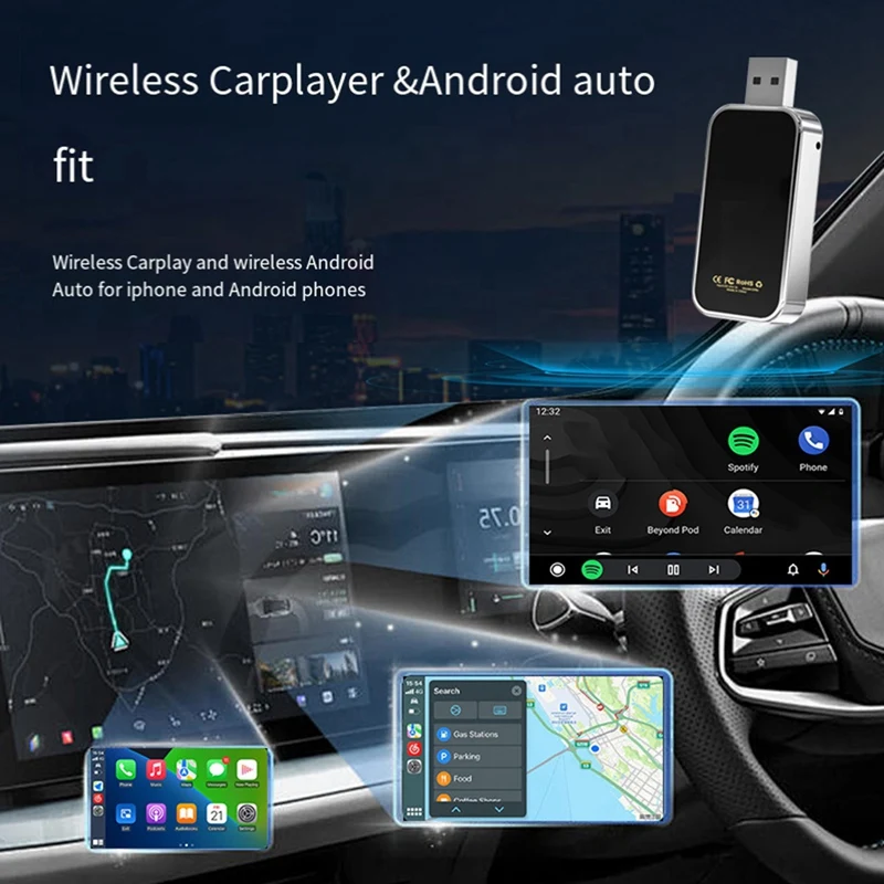 

USB 2 In 1 Wireless Carplay Android Adapter Wireless Adapter Car Adapter Convert Wired Android Auto To Wireless