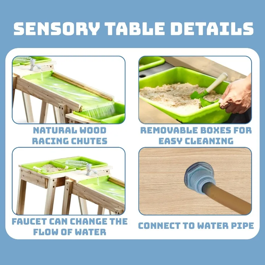 3 conjuntos de mesa sensorial rushing river cai, conjunto de mesa de areia de madeira para brinquedo de madeira ao ar livre, conjunto de mesa de água para meninos e meninas
