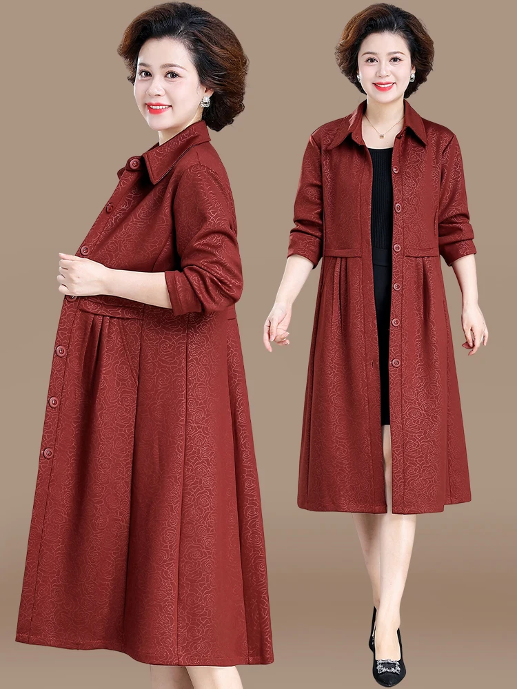 

Ele Mid-Length Coat for Women over 40 Faionable Loose Fit Korean Sle Windbreaker Spring Autumn Outerwear