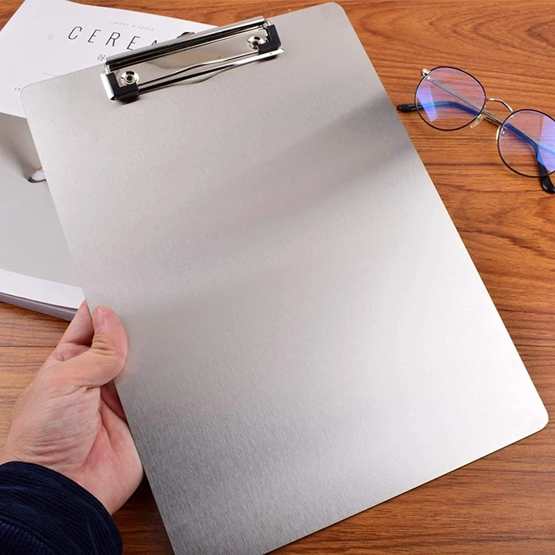 Pasta prancheta de metal A4 Stainless Steel Clip Board Bill Storage Folder Writing File Board Menu Splint For Business