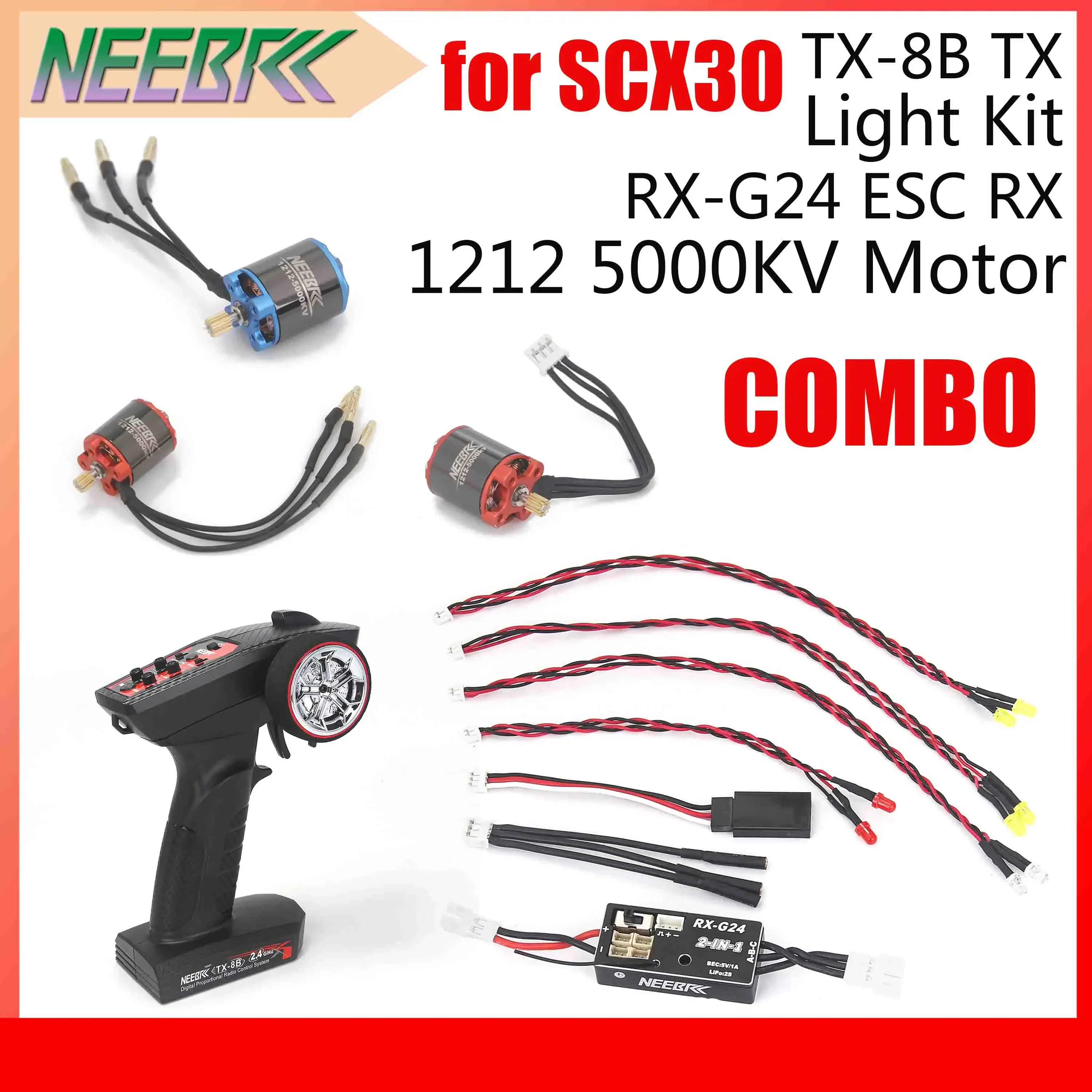NEEBRC 1212 5000KV Brushless Motor 2‑in‑1 ESC Receiver Light Kit 4CH Transmitter Combo for RC Car Crawler Axial Model Part SCX30