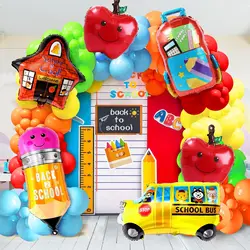 Back to School Balloon Garland Arch Kit School Bus House Pencil Bag Balloons for First Day of School Kindergarten Party Welcome
