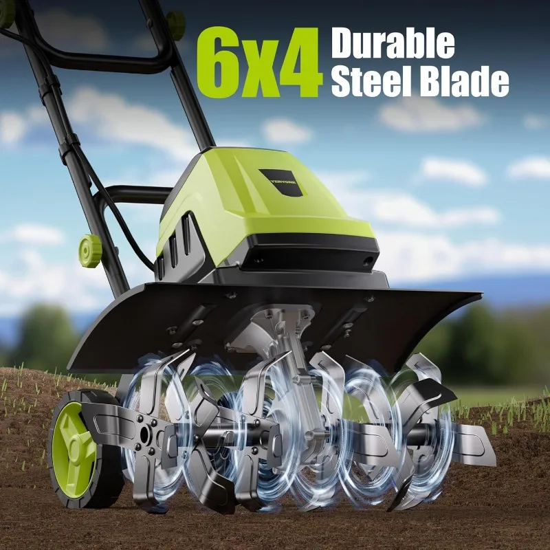Cultivador elétrico com fio, 15-amp, 18 polegadas de largura, 9 polegadas de profundidade, 24 dentes de aço duráveis, leme de jardinagem com ajuste ajustável