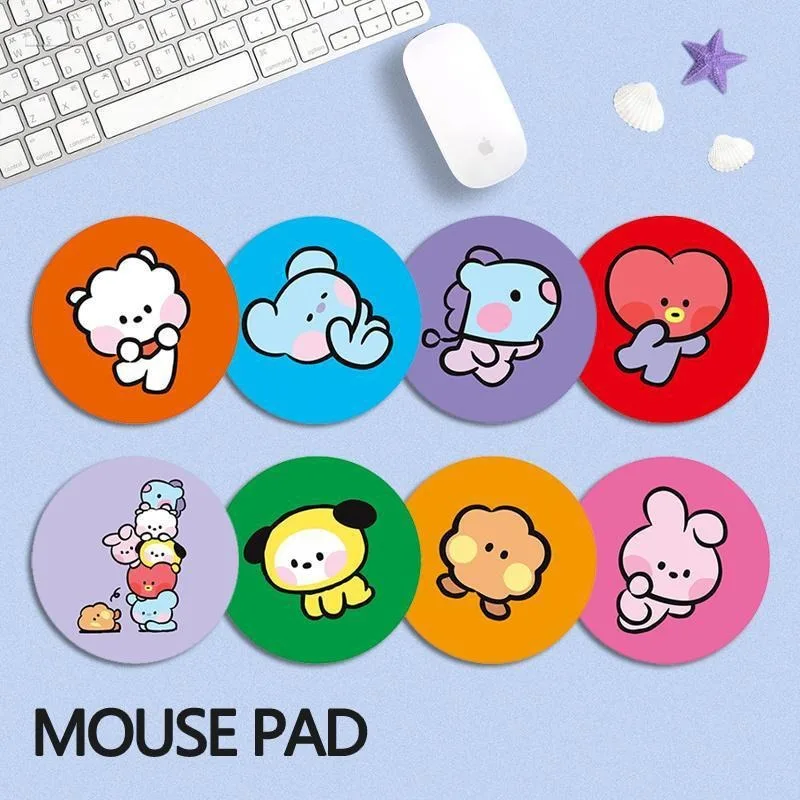 20CM BT21 Round Mouse Pad Kawaii Anime Tata Chimmy Cooky Multi Functional Cute Soft and Non Slip Coaster ，thermal Insulation Pad