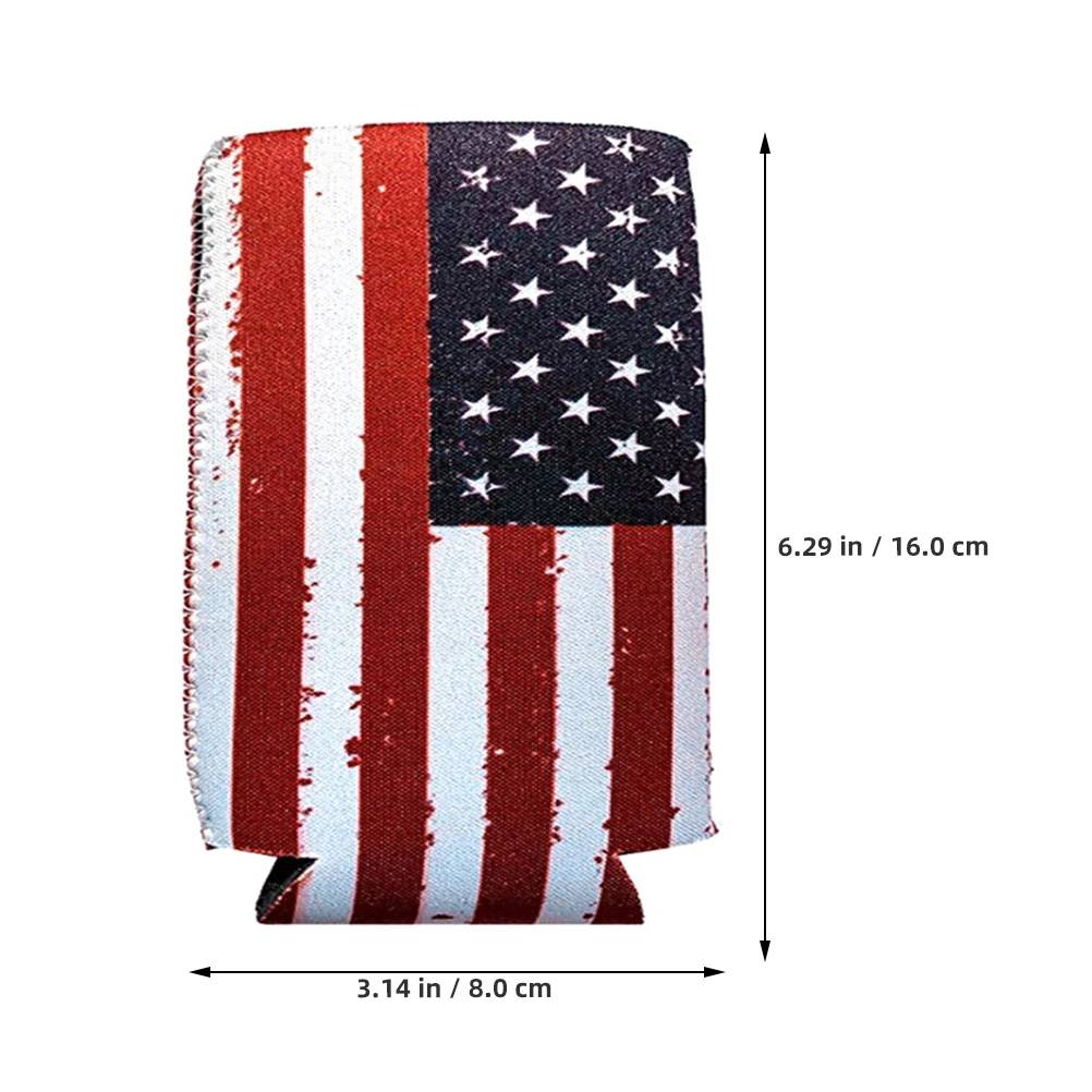 

6 Pcs Can Cooler Sleeves Beer Bottle Cover US Flag Design Neoprene Coolers Insulated Drink Holders Portable Bar Tools