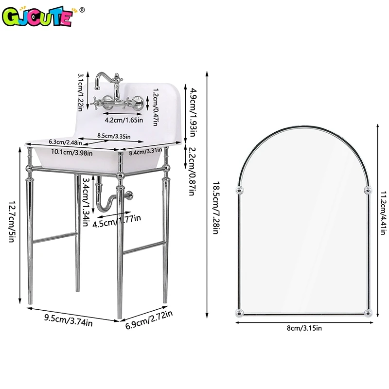 1Pc Dollhouse Miniature Kitchen Sink Lavatory Washbasin Water Faucet Bathroom Mirror Wash Sink Pot Model DIY Furniture Toy Decor