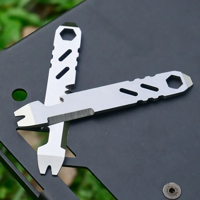 Stainless Steel Multifunctional Pry Bar Mini EDC Hex Wrench Bottle Opener Portable Outdoor Bicycle Repair Tool